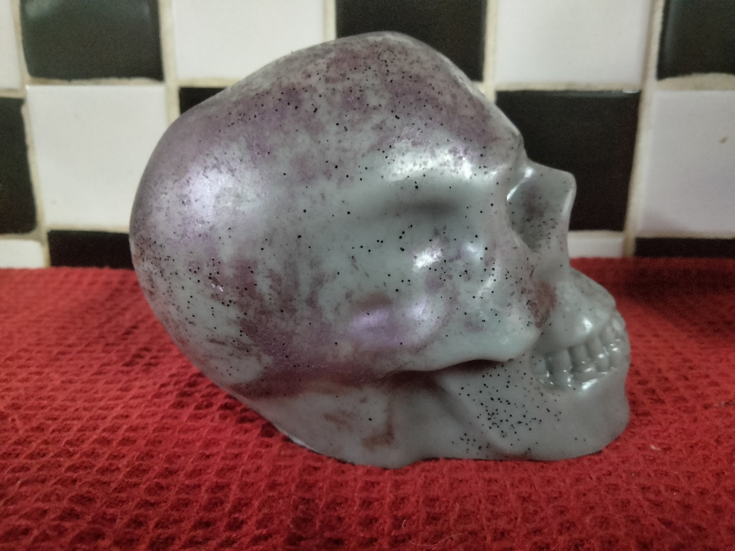 Grey with Purple Splash and Black Speckles Skull