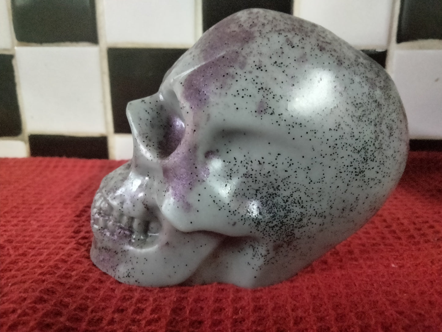 Grey with Purple Splash and Black Speckles Skull